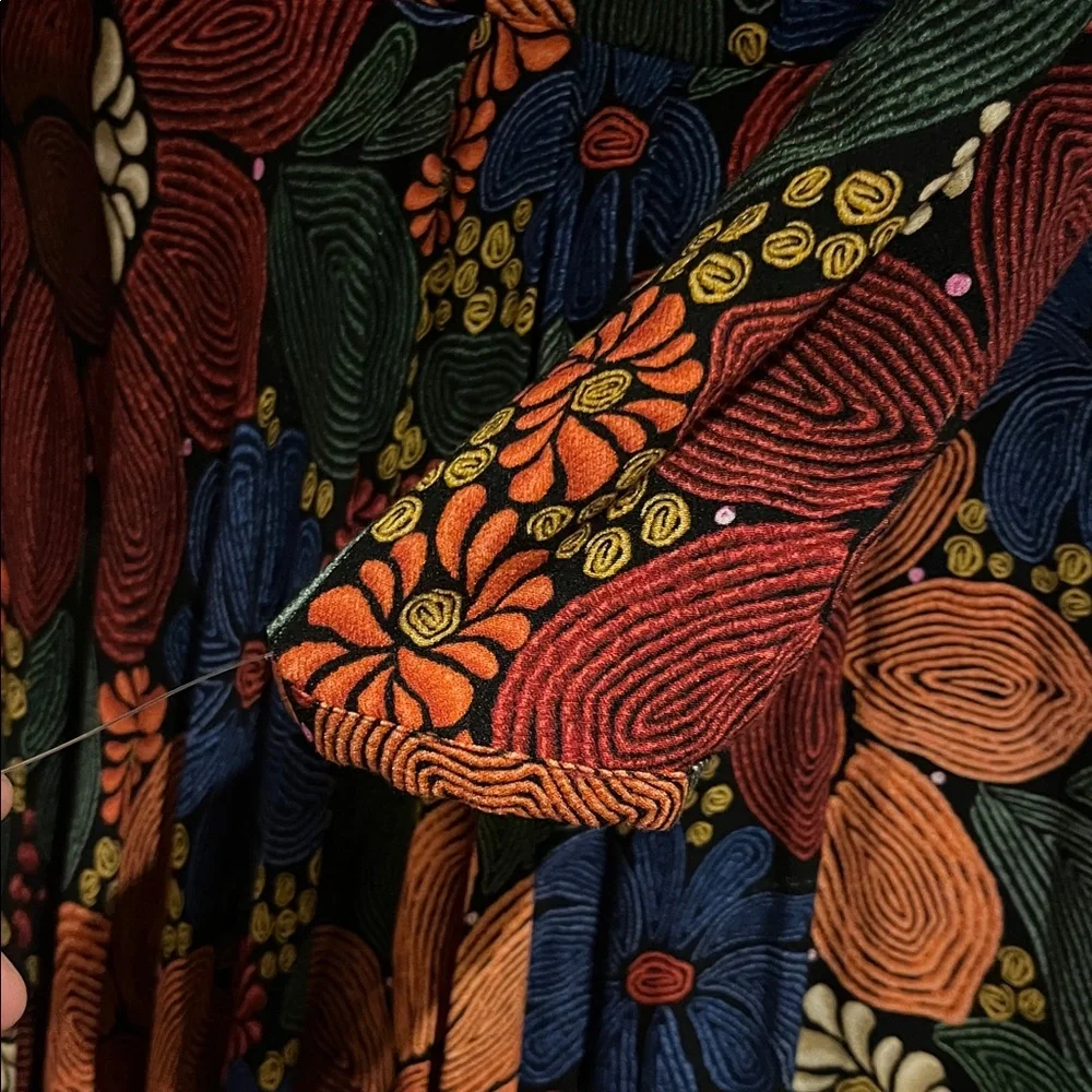 Farm Rio Black Stitched Flowers V Neck Maxi Dress from Anthropologie- Size Large - Picture 14 of 16